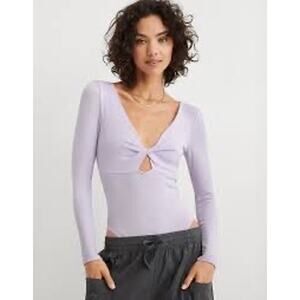Aerie Twist Front Keyhole Bodysuit in Lilac, S NWOT